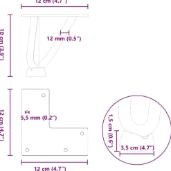 vidaXL Accesorios Para Mesas-Patas de horquilla para mesa de centro (4 unidades, , 10 cm, acero macizo)