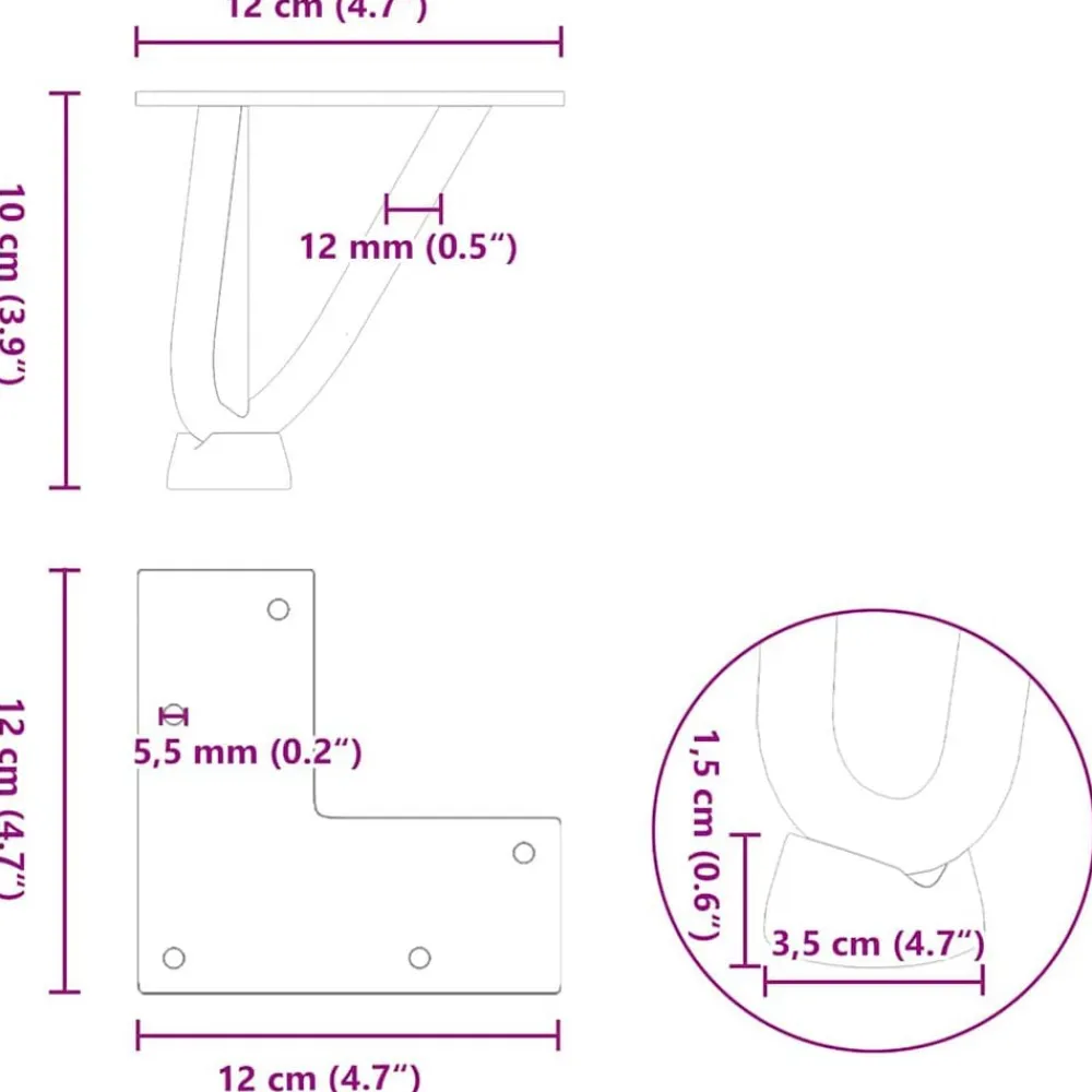 vidaXL Patas de horquilla para mesa de centro (4 unidades), color , 10 cm, acero macizo Blanco