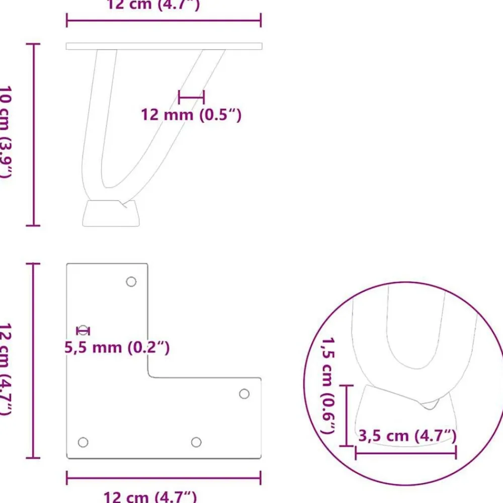 vidaXL Accesorios Para Mesas-Patas de horquilla para mesa de centro (4 unidades, , 10 cm, acero macizo)