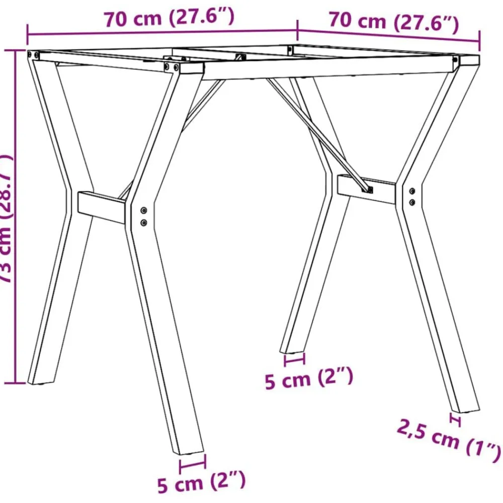 vidaXL Accesorios Para Mesas-Patas de mesa de comedor estructura Y acero 70x70x73 cm