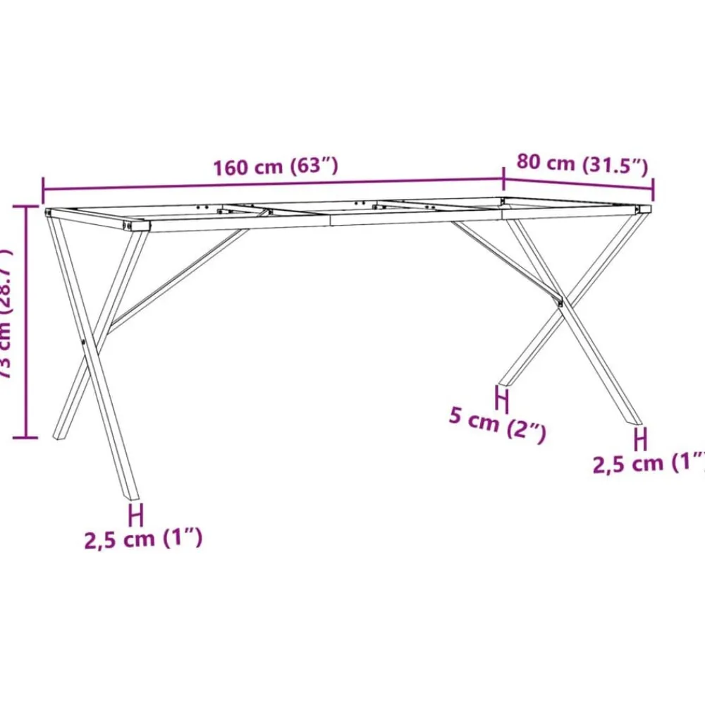 vidaXL Accesorios Para Mesas-Patas de mesa de comedor estructura X acero 160x80x73 cm