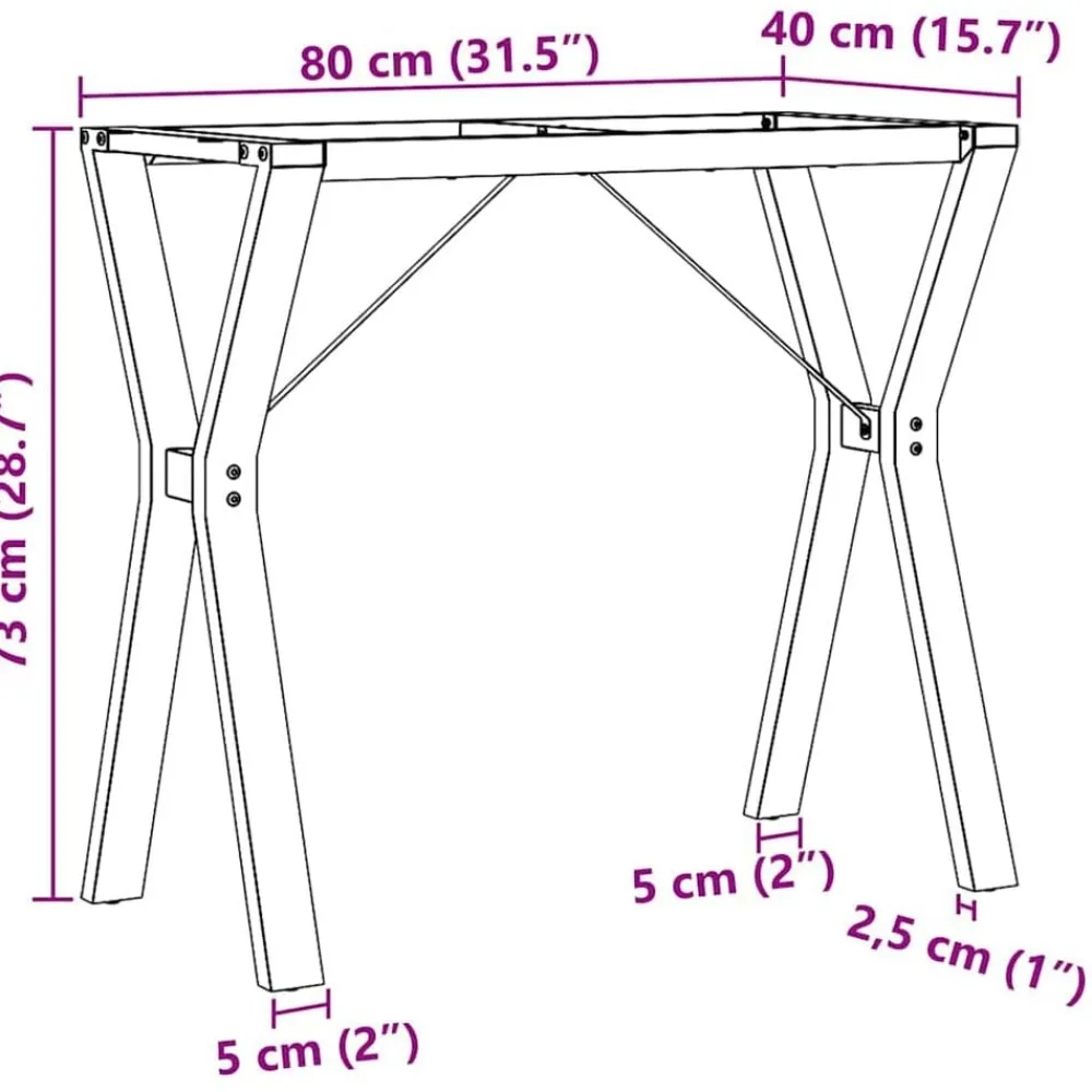 vidaXL Accesorios Para Mesas-Patas de mesa de comedor estructura Y acero 80x40x73 cm