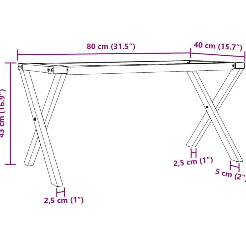 vidaXL Patas de mesa de centro estructura X acero 80x40x43 cm Online