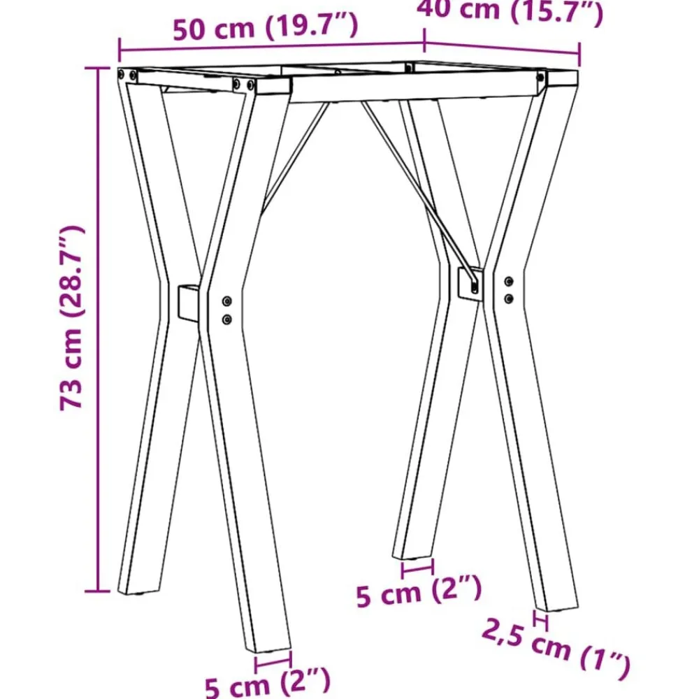 vidaXL Accesorios Para Mesas-Patas de mesa de comedor estructura Y acero 50x40x73 cm