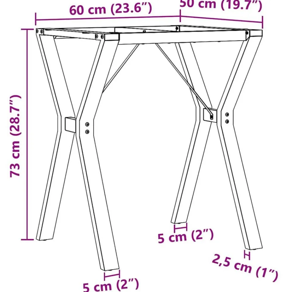 vidaXL Accesorios Para Mesas-Patas de mesa de comedor estructura Y acero 60x50x73 cm