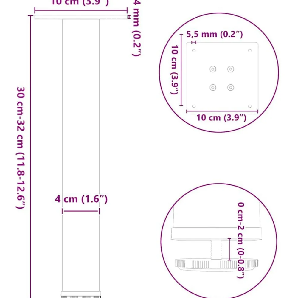 vidaXL Accesorios Para Mesas-Patas para mesa de centro (4 unidades), , 30-32 cm, acero