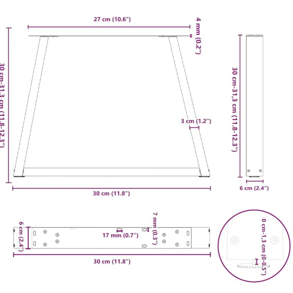 vidaXL Patas para mesa de centro en forma de V (2 unidades), color , 30 x (30-31,3) cm, acero Negro Clearance