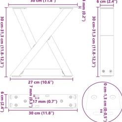 vidaXL Accesorios Para Mesas-Patas para mesa de centro (2 unidades), color , 30 x (30-31,3) cm, acero