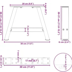 vidaXL Patas para mesa de centro en forma de A (2 unidades, 30 x 30-31 cm, acero) Natural