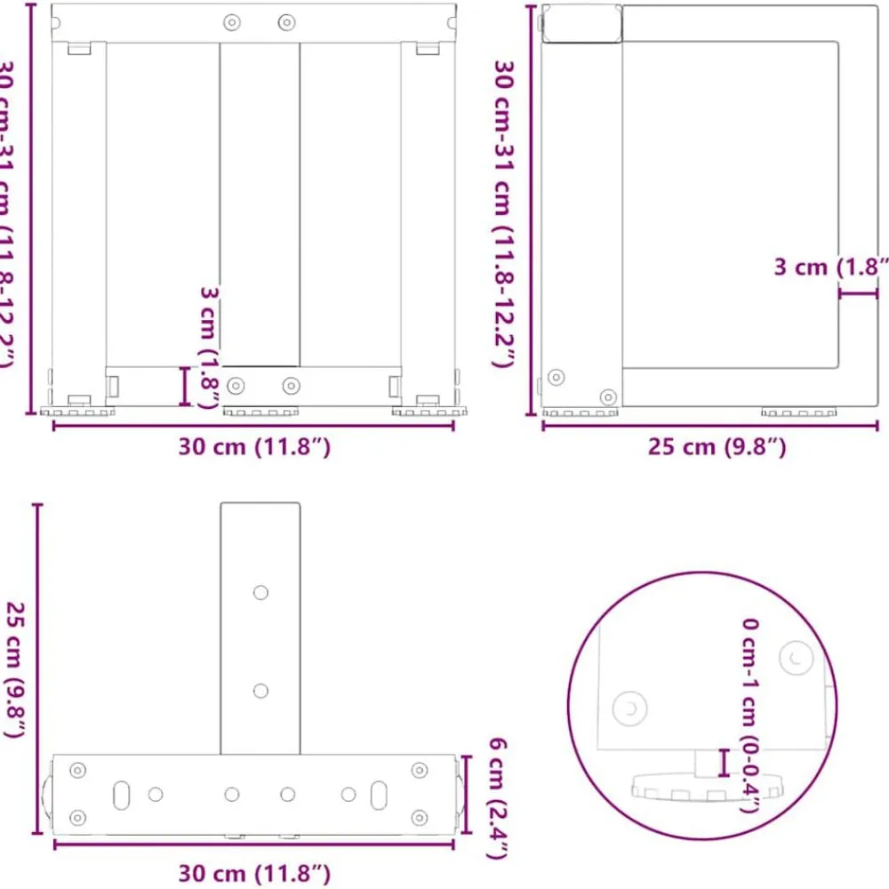 vidaXL Accesorios Para Mesas-Patas para mesa de centro en forma de T (2 unidades), color , 30 x 25 x (30-31) cm, acero