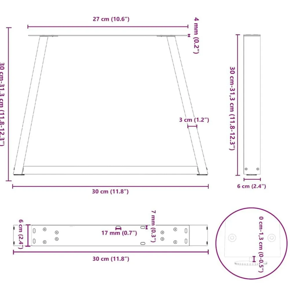 vidaXL Accesorios Para Mesas-Patas para mesa de centro en forma de V (2 unidades), , 30 x (30-31,3) cm, acero