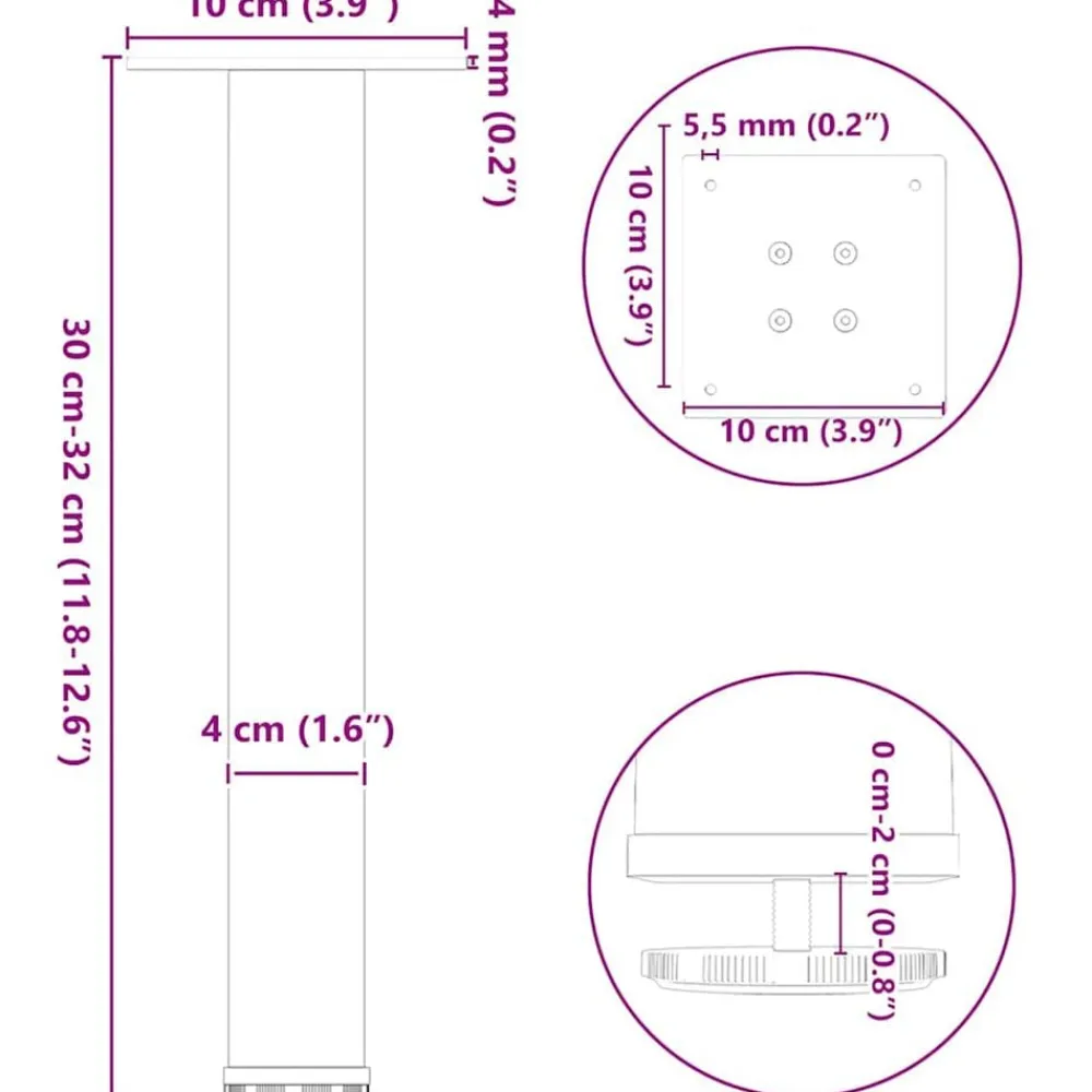 vidaXL Patas para mesa de centro (4 unidades), color , 30-32 cm, acero Negro Clearance