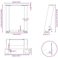 vidaXL Accesorios Para Mesas-Patas para mesa de centro en forma de U (2 unidades), color , 30 x (30-31) cm, acero