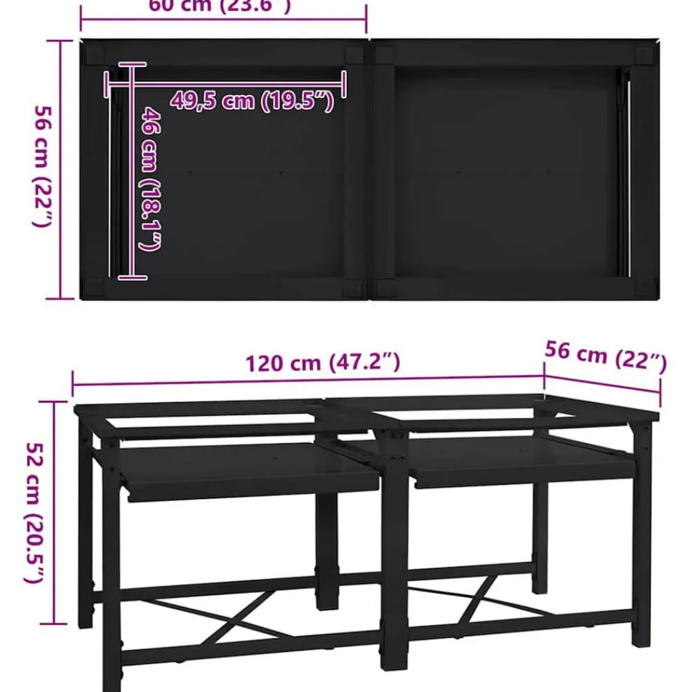 vidaXL Pedestal para Lavadora 2 pcs 120 x 56 x 52 cm Acero Negro Outlet