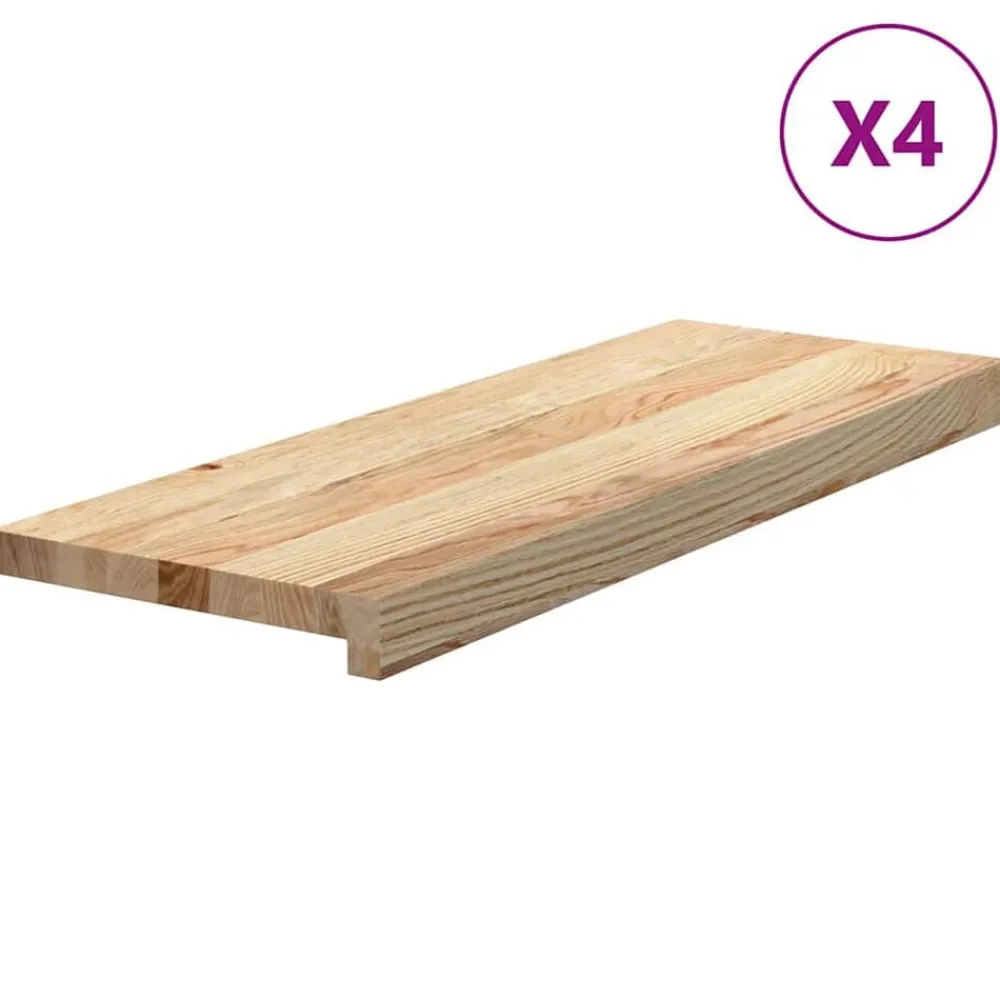 vidaXL Peldaños de escalera 4 uds madera maciza roble sin tratar Natural