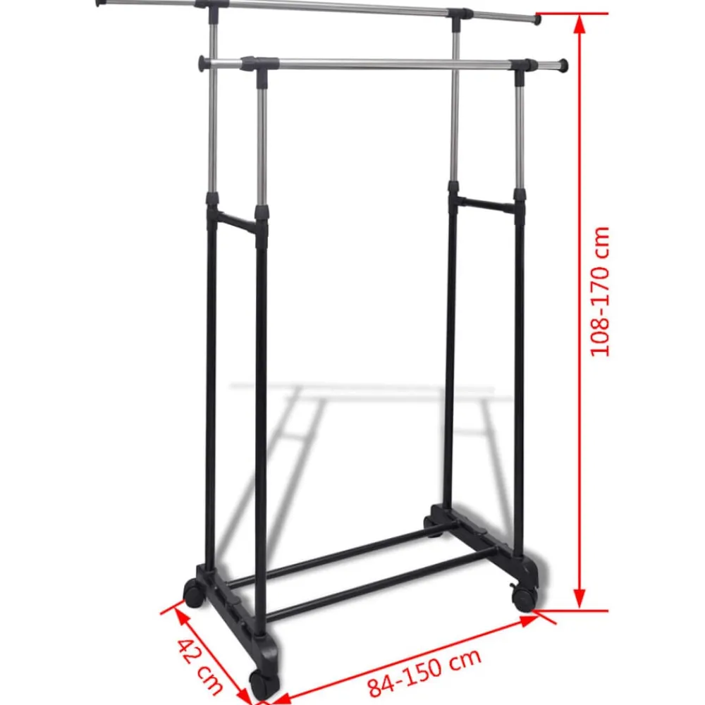 vidaXL Productos Del Hogar-Perchero ajustable para ropa 4 ruedas 2 barras