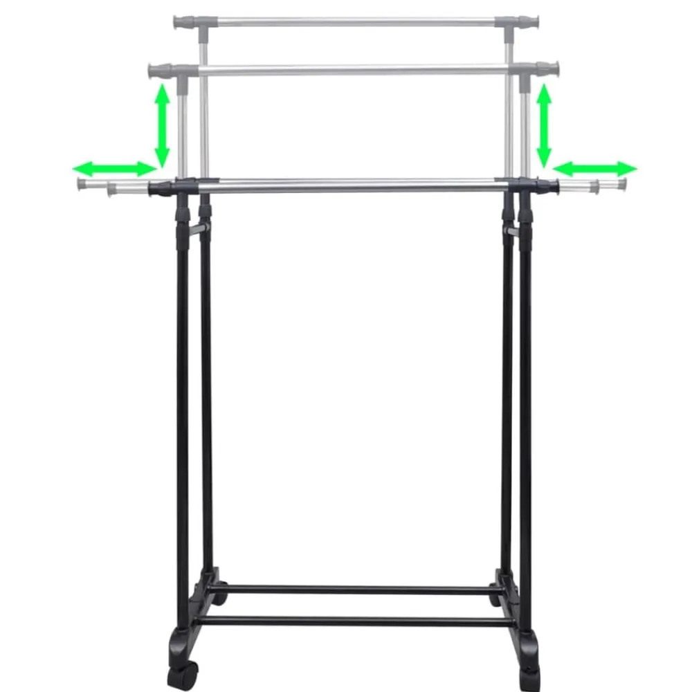 vidaXL Productos Del Hogar-Perchero ajustable para ropa 4 ruedas 2 barras