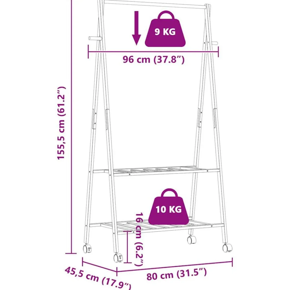 vidaXL Perchero con estantes y ruedas 96x45,5x155,5 cm bambú Online