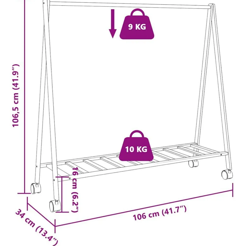 vidaXL Productos Del Hogar-Perchero con estantes y ruedas 106x34x106,5 cm bambú