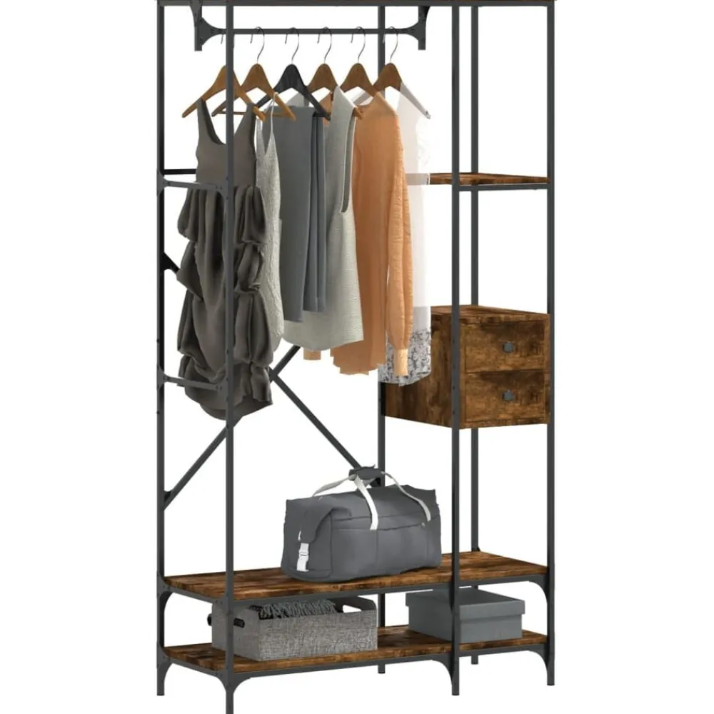 vidaXL Perchero con estantes madera de ingeniería Roble ahumado