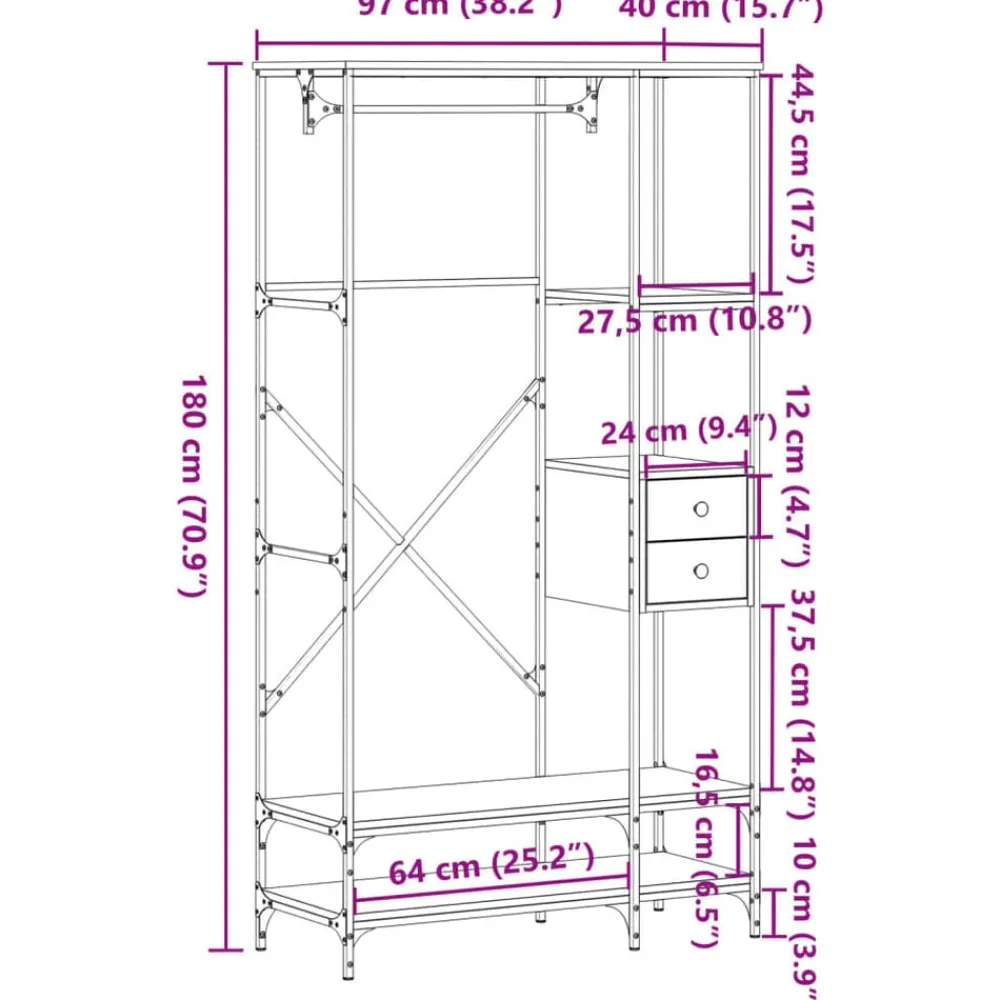 vidaXL Perchero con estantes madera de ingeniería Roble ahumado