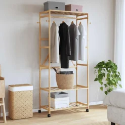 vidaXL Productos Del Hogar-Perchero con estantes y ruedas 90x40x179,5 cm bambú