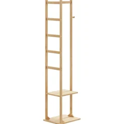 vidaXL Perchero con ganchos y estantes 38,5x30x156 cm bambú New