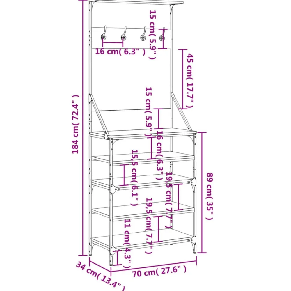 vidaXL Productos Del Hogar-Perchero con zapatero 70x34x184 cm