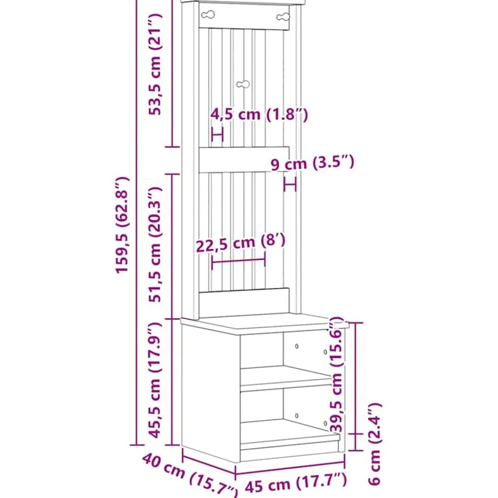 vidaXL Perchero de entrada SANDNES 45x40x159,5cm madera maciza de pino Acabado de acacia Hot