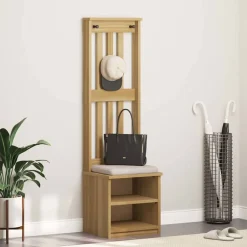 vidaXL Perchero de entrada SANDNES 45x40x159,5cm madera maciza de pino Acabado de nogal Sale