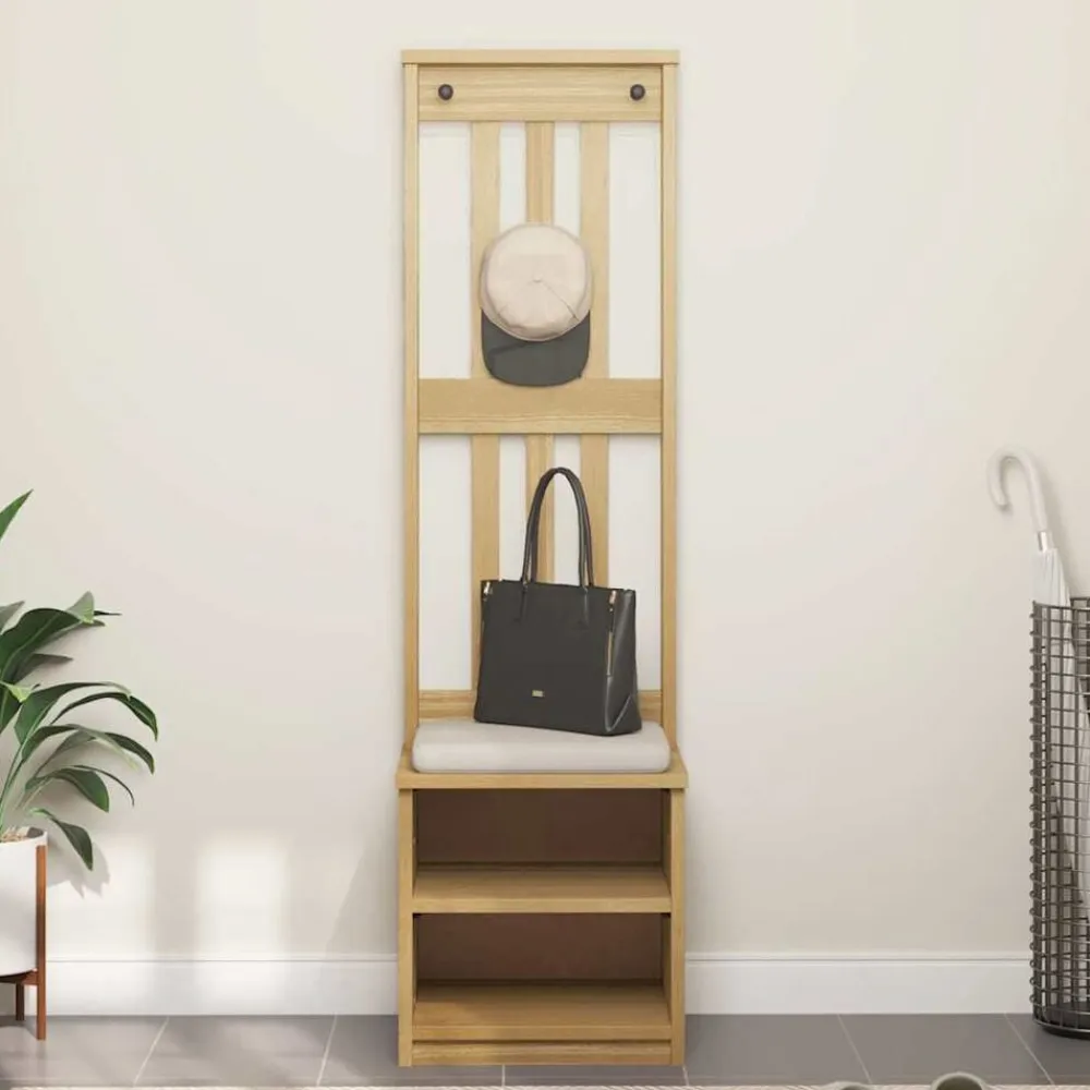 vidaXL Perchero de entrada SANDNES 45x40x159,5cm madera maciza de pino Acabado de nogal Sale