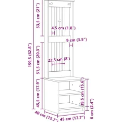 vidaXL Perchero de entrada SANDNES 45x40x159,5cm madera maciza de pino Acabado de nogal Sale