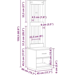 vidaXL Bancos-Perchero de entrada SANDNES 45x40x159,5cm madera maciza de pino