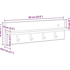 vidaXL Estanterías-Perchero de pared Roble artesanal 60 x 10,5 x 18 cm