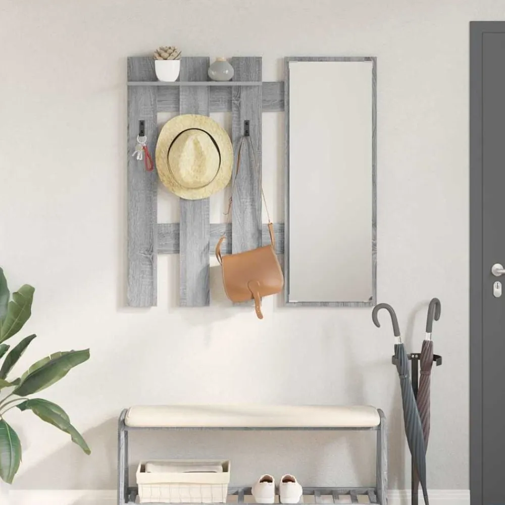 vidaXL Perchero de pared con espejo 100 x 10 x 100 cm Gris sonoma Clearance