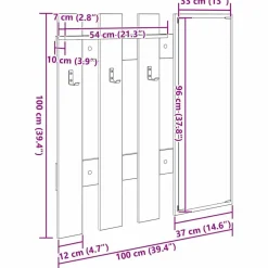 vidaXL Perchero de pared con espejo 100 x 10 x 100 cm Gris sonoma Clearance
