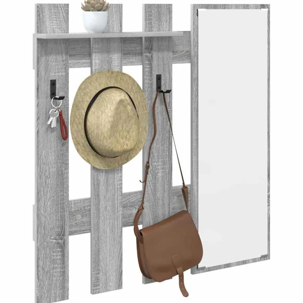vidaXL Perchero de pared con espejo 100 x 10 x 100 cm Gris sonoma Clearance