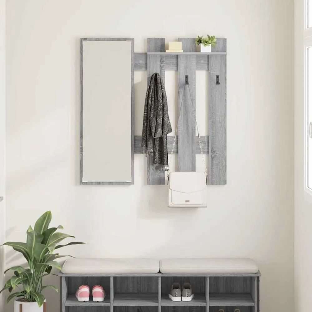 vidaXL Perchero de pared con espejo 100 x 10 x 100 cm Gris sonoma Clearance