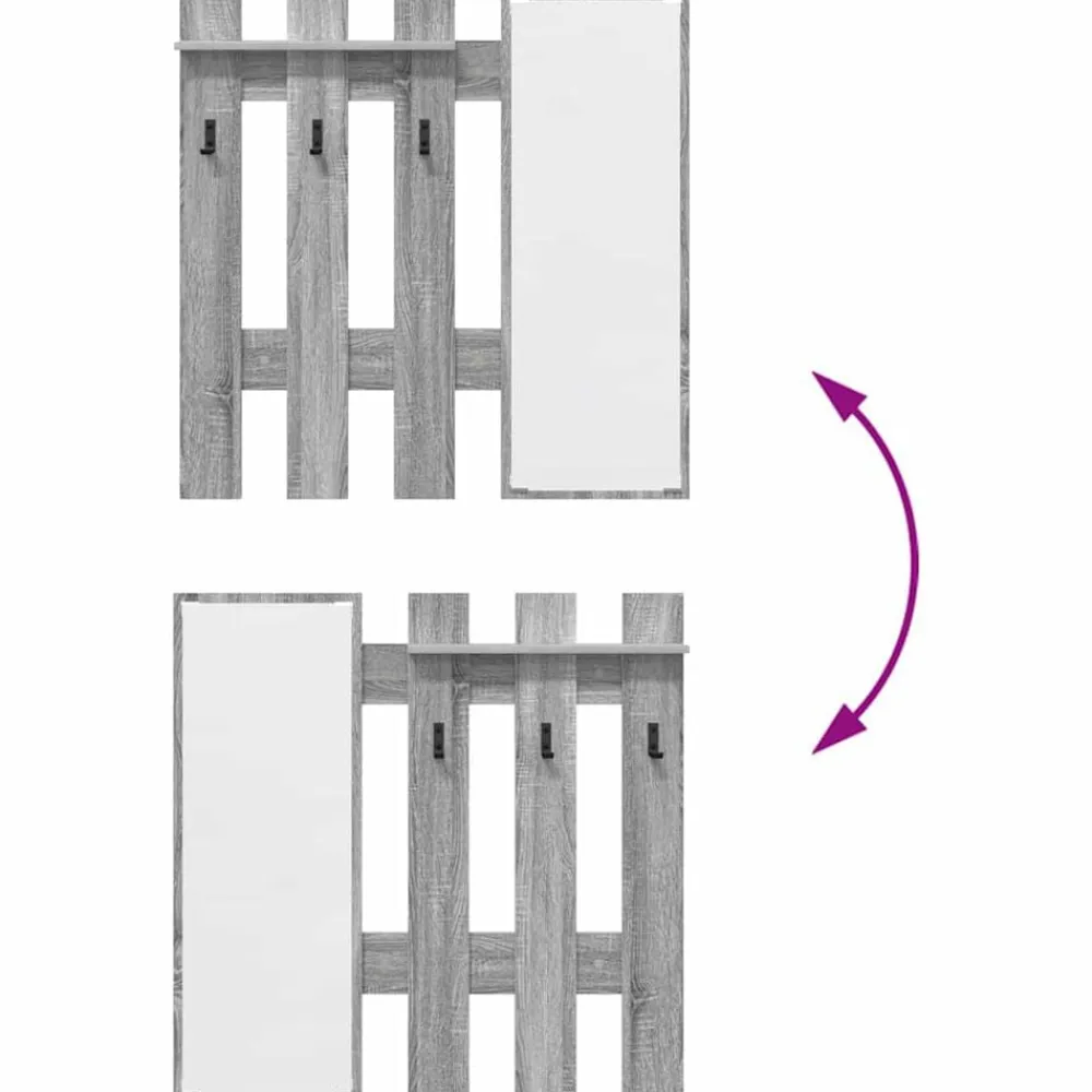 vidaXL Perchero de pared con espejo 100 x 10 x 100 cm Gris sonoma Clearance