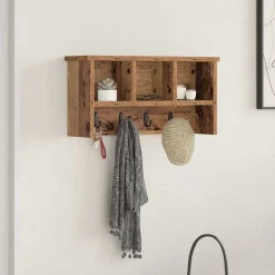vidaXL Perchero de pared con estante Madera vieja 50 x 16 x 26 cm Madera envejecida Sale