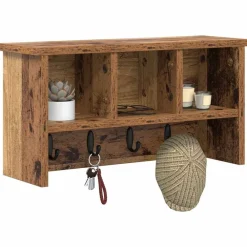 vidaXL Perchero de pared con estante Madera vieja 50 x 16 x 26 cm Madera envejecida Sale