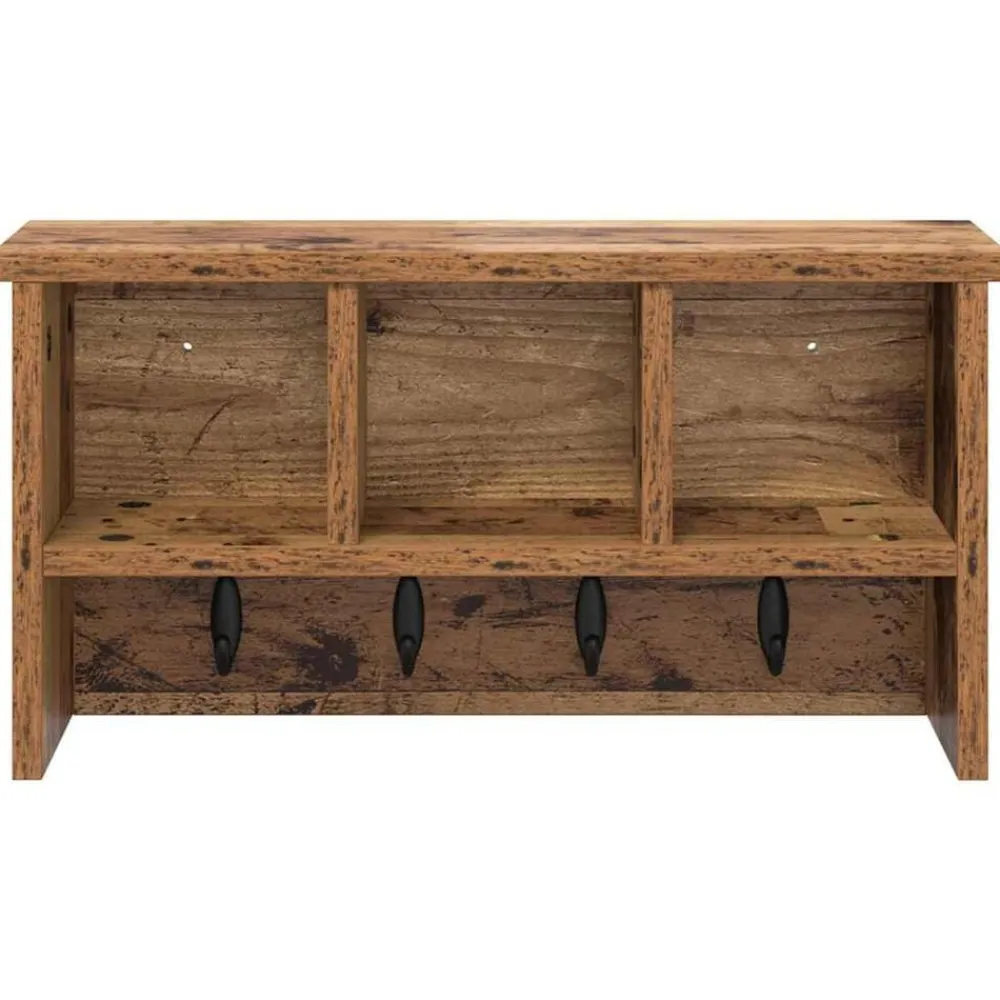 vidaXL Perchero de pared con estante Madera vieja 50 x 16 x 26 cm Madera envejecida Sale
