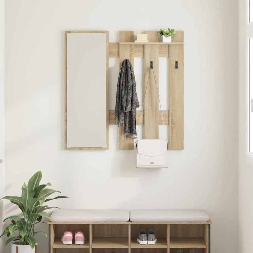 vidaXL Perchero de pared con espejo 100 x 10 x 100 cm Roble Sonoma Discount