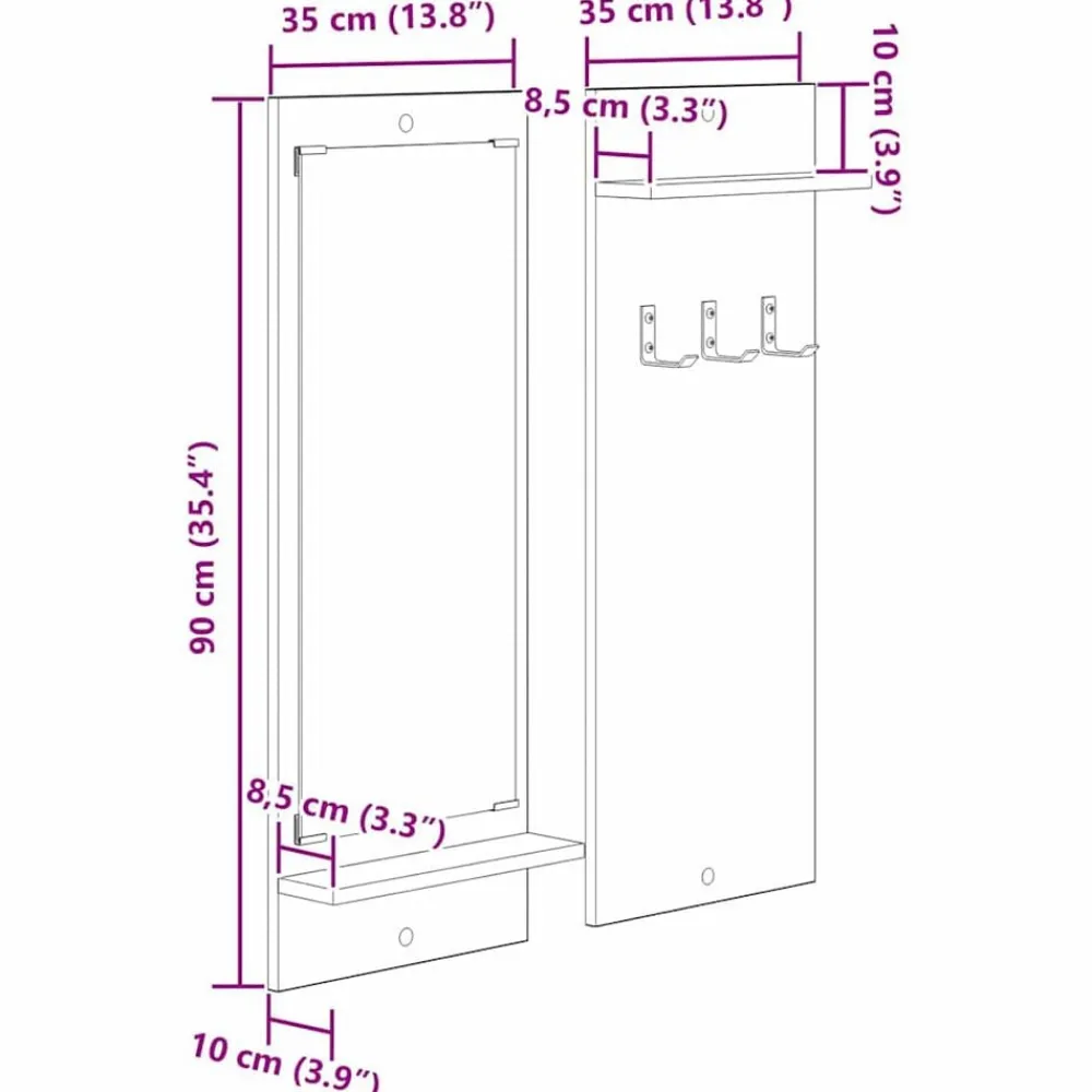 vidaXL Estanterías-Perchero de pared 70 x 10 x 90 cm Madera de ingeniería