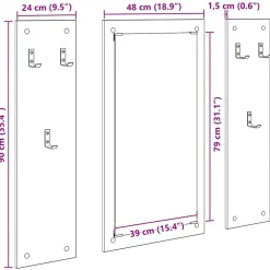 vidaXL Estanterías-Perchero de pared con espejo 96 x 1,5 x 90 cm