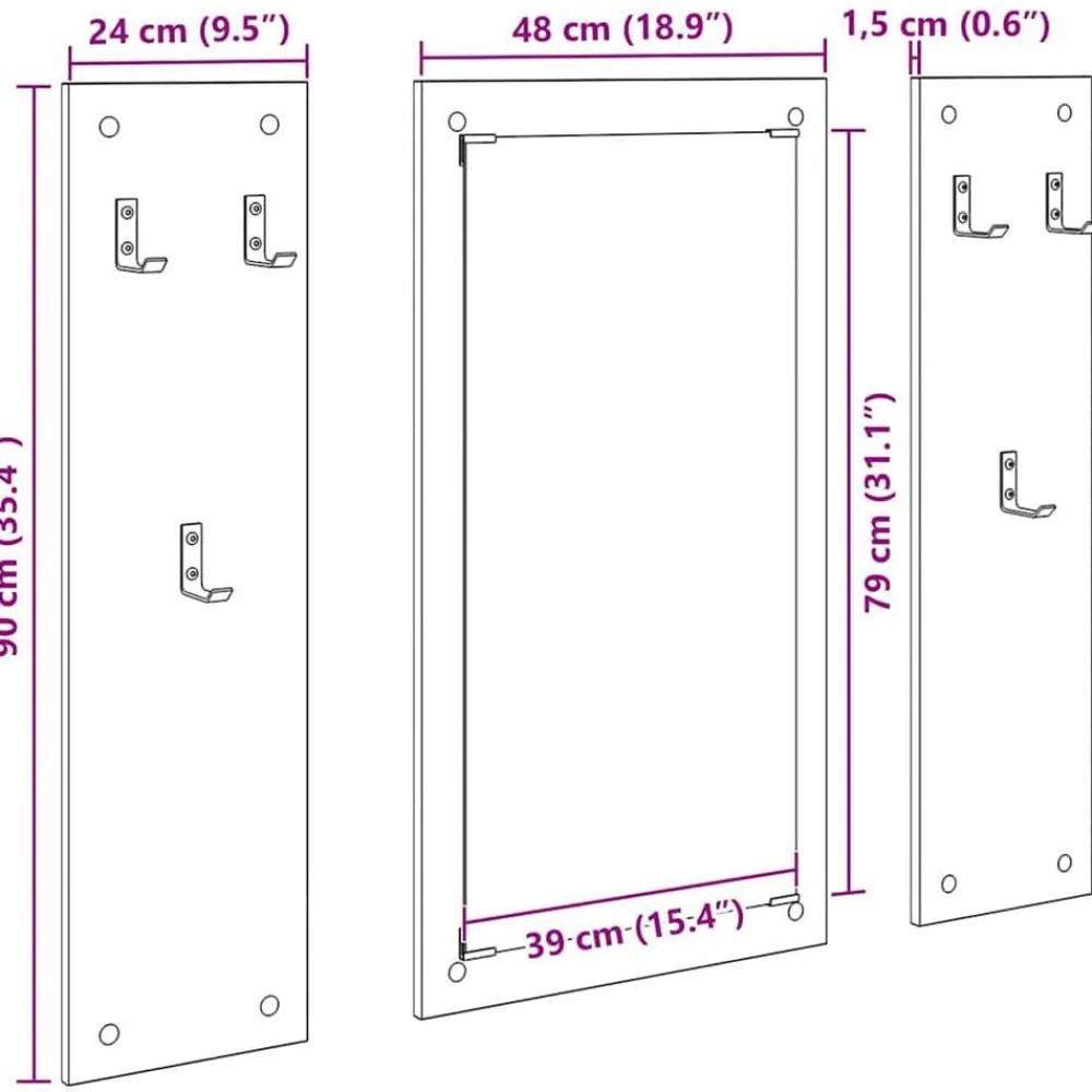 vidaXL Estanterías-Perchero de pared con espejo 96 x 1,5 x 90 cm