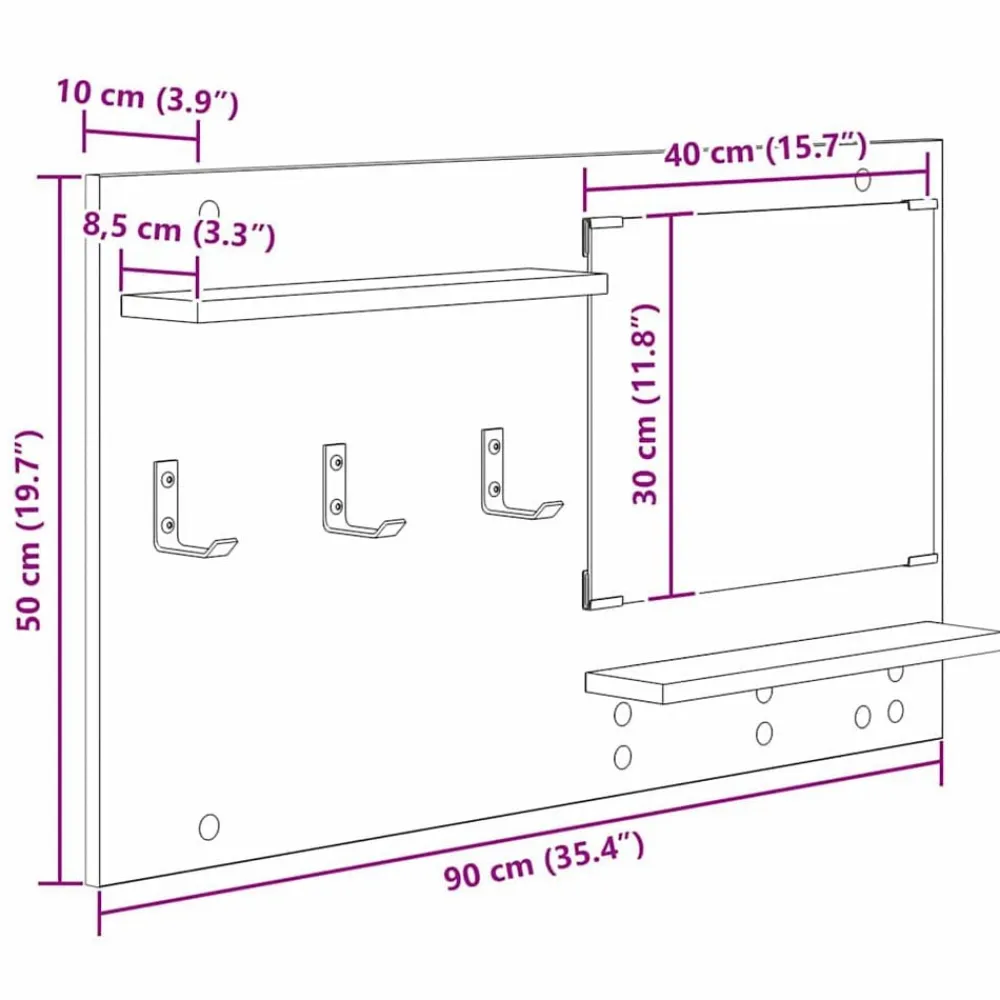 vidaXL Estanterías-Perchero de pared con estante Gris Concreto 90 x 10 x 50 cm