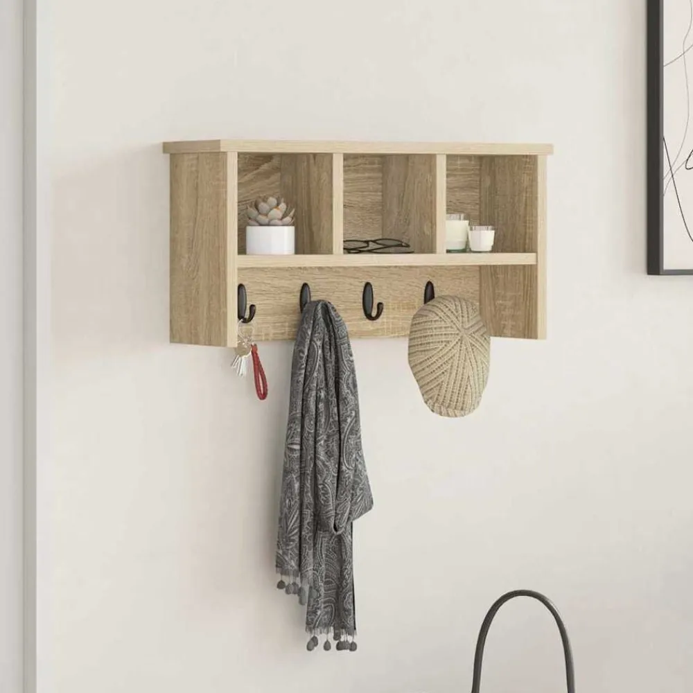 vidaXL Perchero de pared con estante 50 x 16 x 26 cm Roble Sonoma New