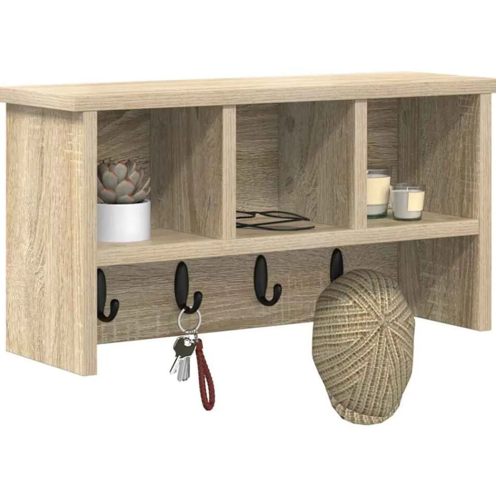 vidaXL Perchero de pared con estante 50 x 16 x 26 cm Roble Sonoma New