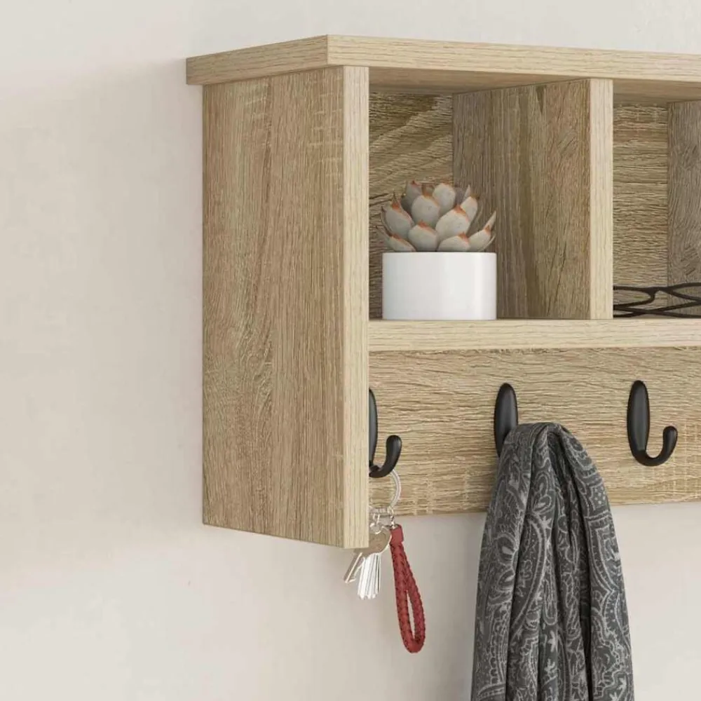 vidaXL Perchero de pared con estante 50 x 16 x 26 cm Roble Sonoma New